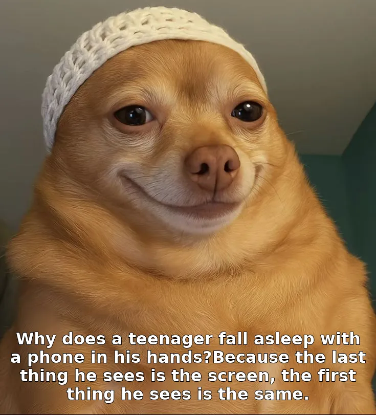 Why does a teenager fall asleep with a phone in his hands?Because the last thing he sees is the screen, the first thing he sees is the same.