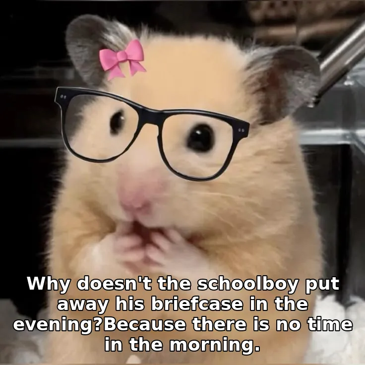 Why doesn't the schoolboy put away his briefcase in the evening?Because there is no time in the morning.