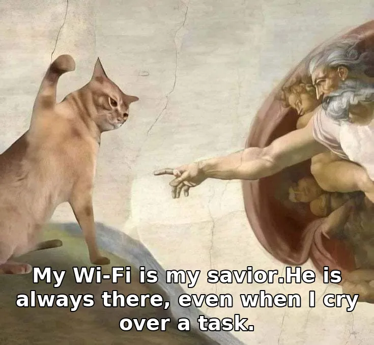 My Wi-Fi is my savior.He is always there, even when I cry over a task.