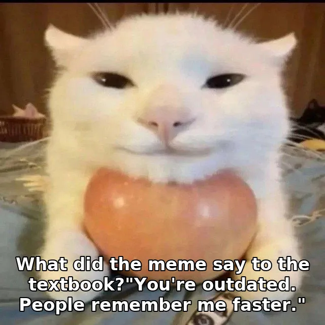 What did the meme say to the textbook?"You're outdated. People remember me faster."