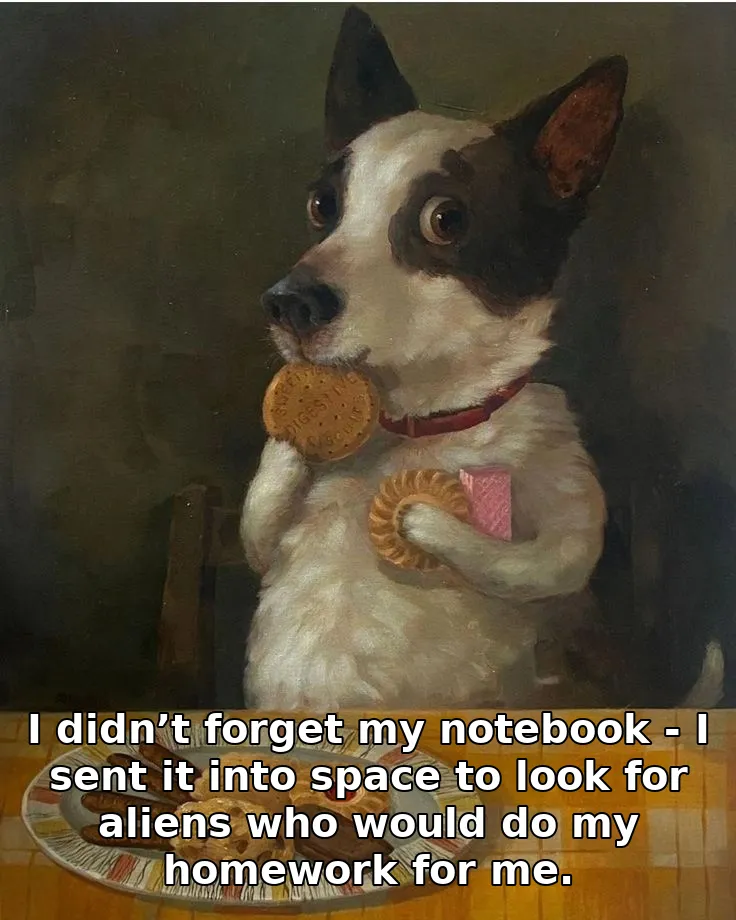 I didn’t forget my notebook - I sent it into space to look for aliens who would do my homework for me.
