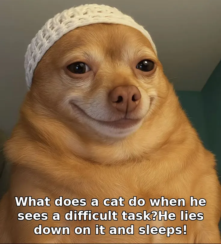 What does a cat do when he sees a difficult task?He lies down on it and sleeps!
